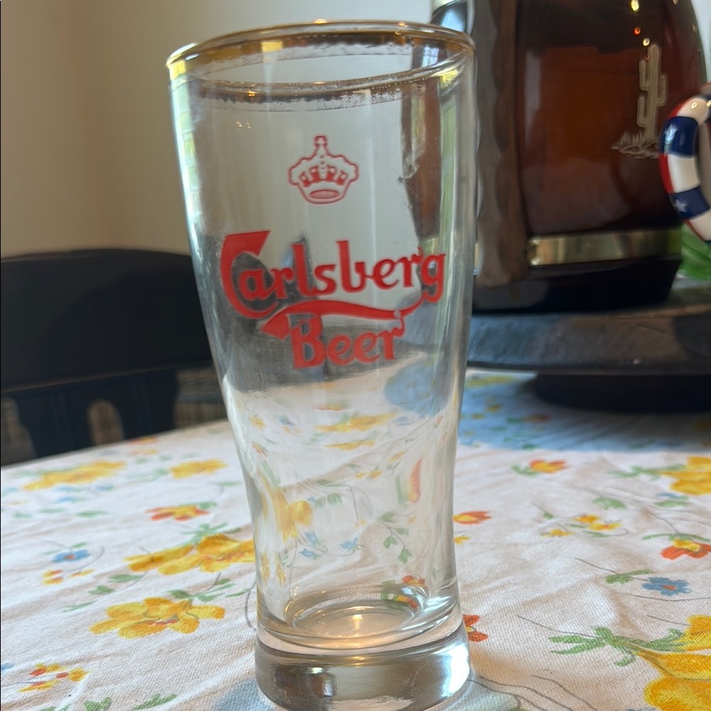 Vintage Carlsberg Beer glass with gold rim.